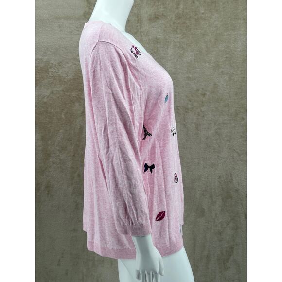 Talbots Sweater Womens 2X Pink Paris Love Lightweight Feminine Romantic Preppy - Picture 3 of 9